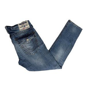 TRUE RELIGION Skinny Blue Jeans Pinched Knee Mens 36 x 34